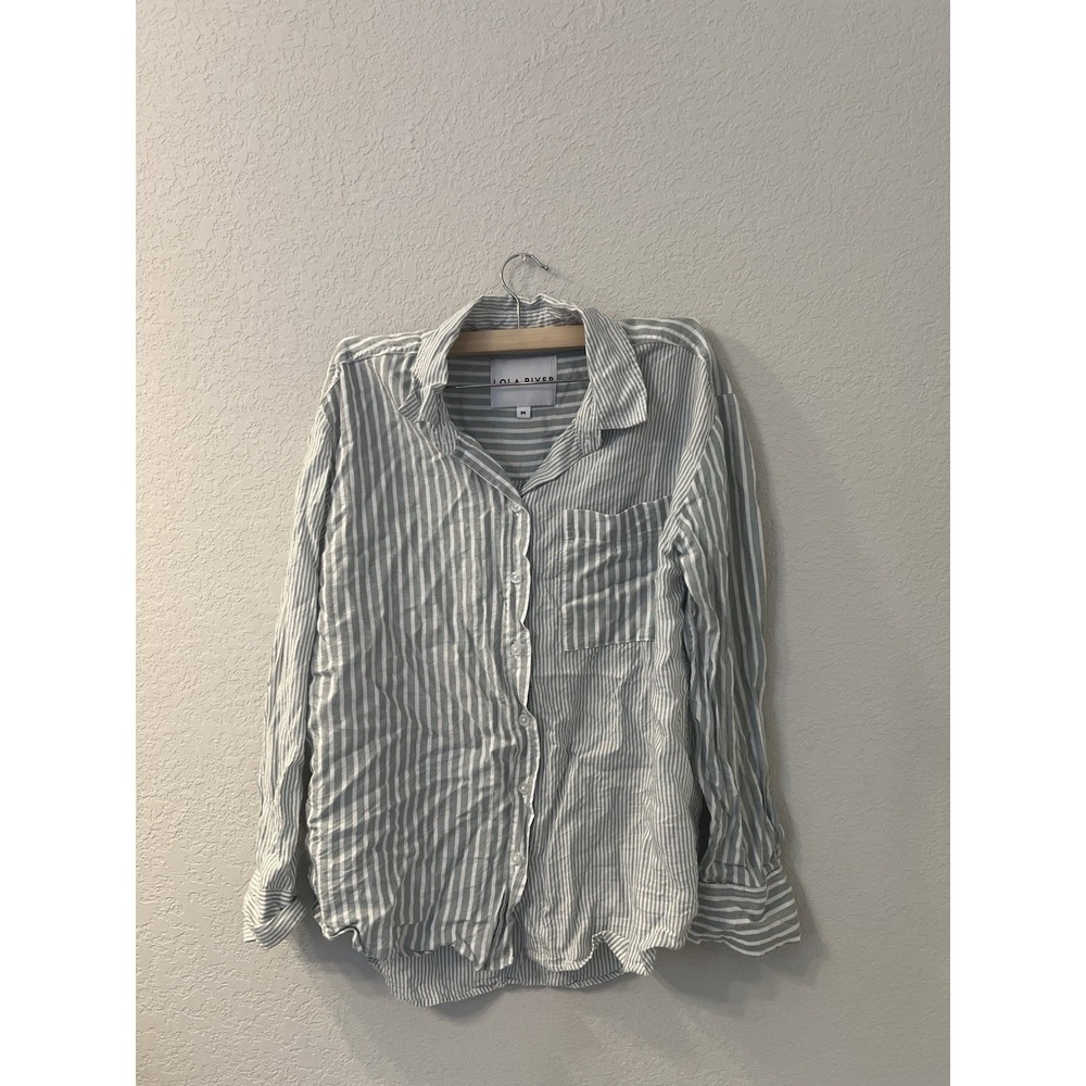Lola River Button Up Shirt Womens M Striped Green